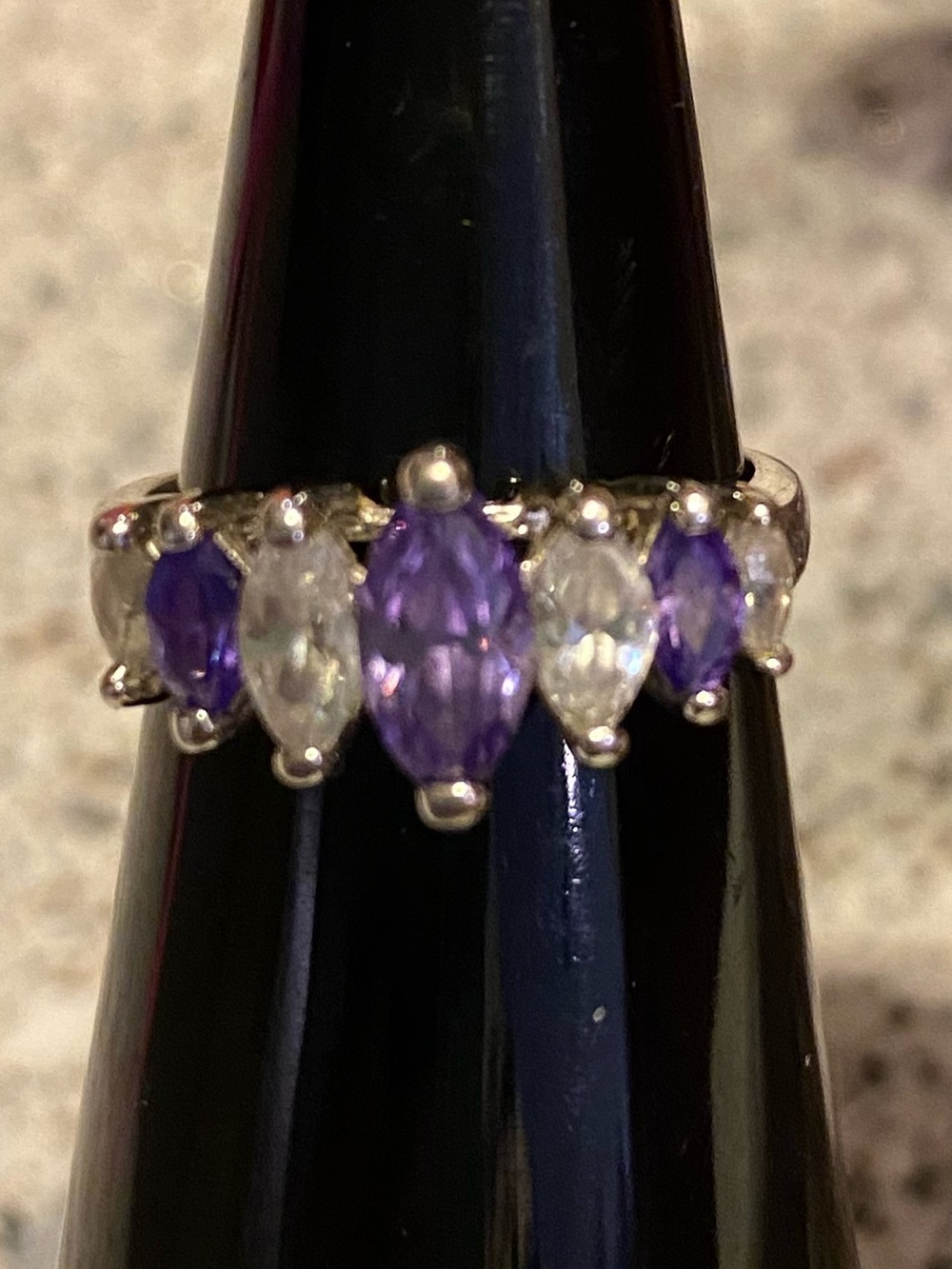 6.5 Women Marquise Stone Amethyst White CZ Rhodium Over Sterling Silver Ring